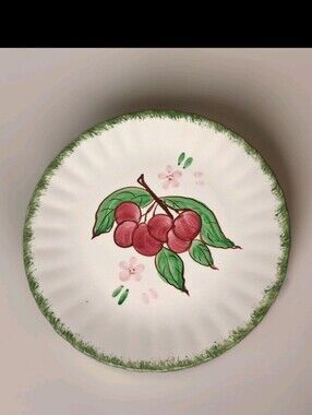 Vintage Blue Ridge Southern Pottery 8.5” Plate Hand Painted Cherries